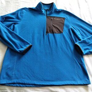 (Men's) EDDIE BAUER Bright Aqua Blue Long Sleeve 1/2 ZIP FLEECE Pull-Over Sz XL